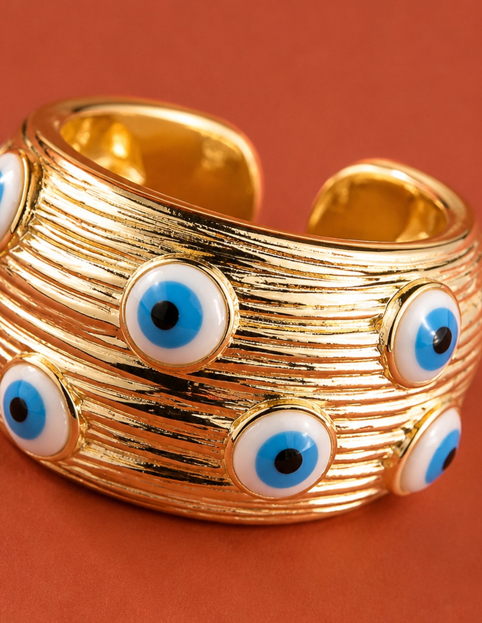 Anillo de ojo Nazar zirconia baño de oro 6