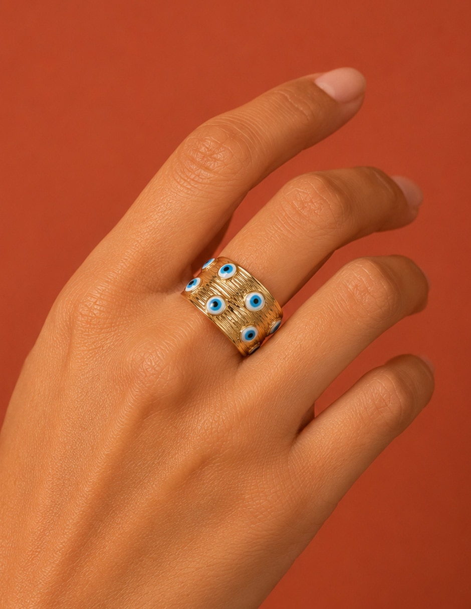 Anillo de ojo Nazar zirconia baño de oro 7
