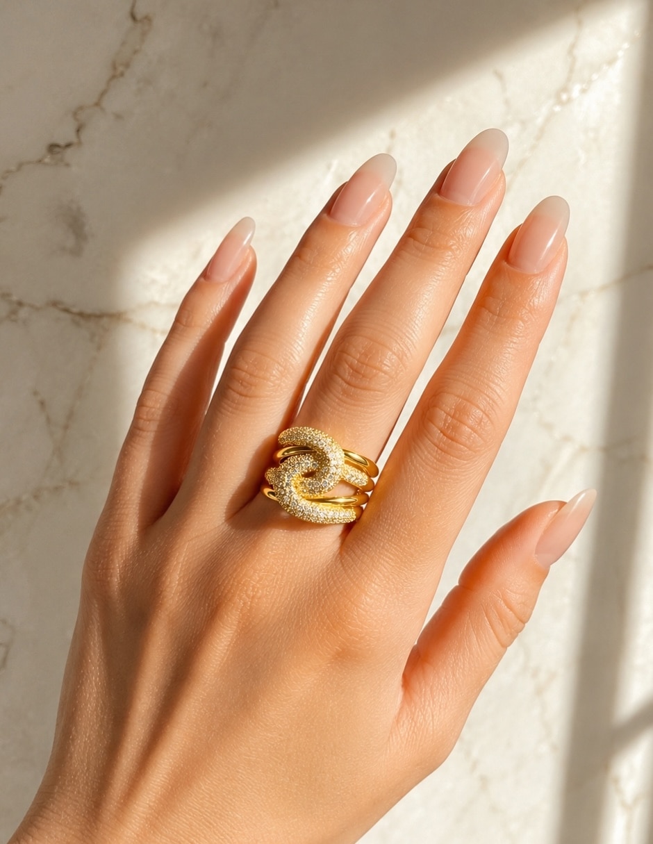 Anillo Yoiko Vórtice zirconia baño de oro