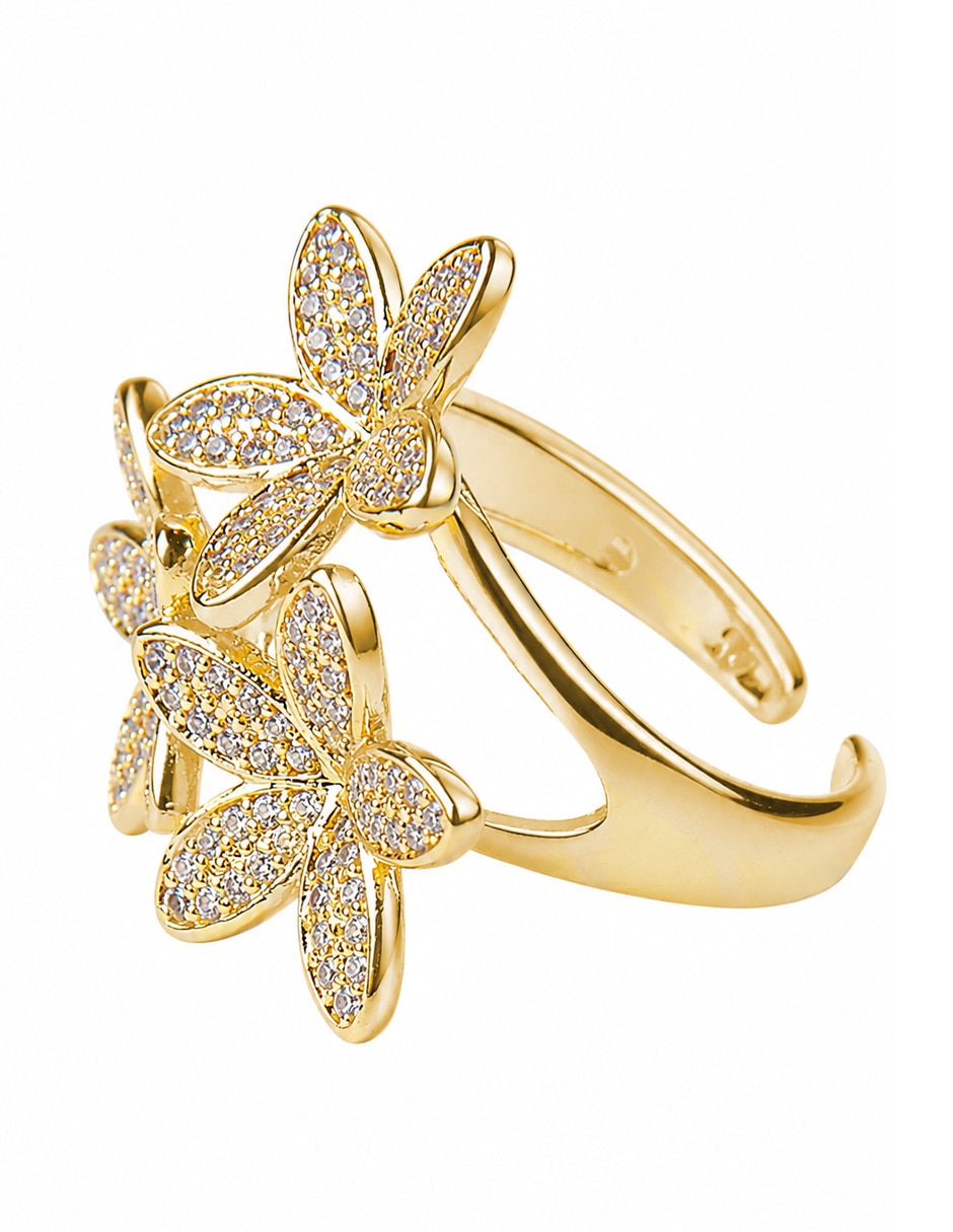 Anillo de flor zirconia baño de oro 2