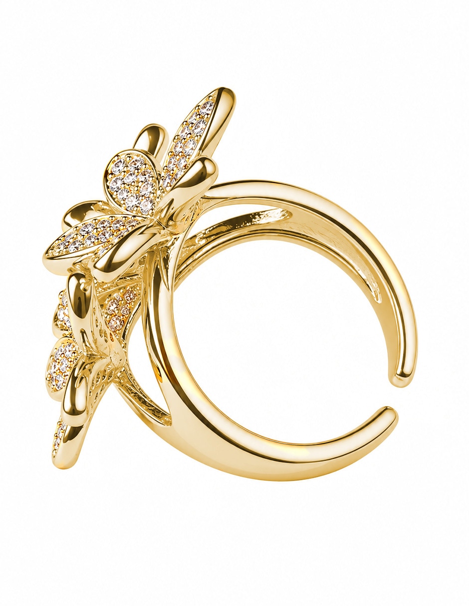 Anillo de flor zirconia baño de oro 3