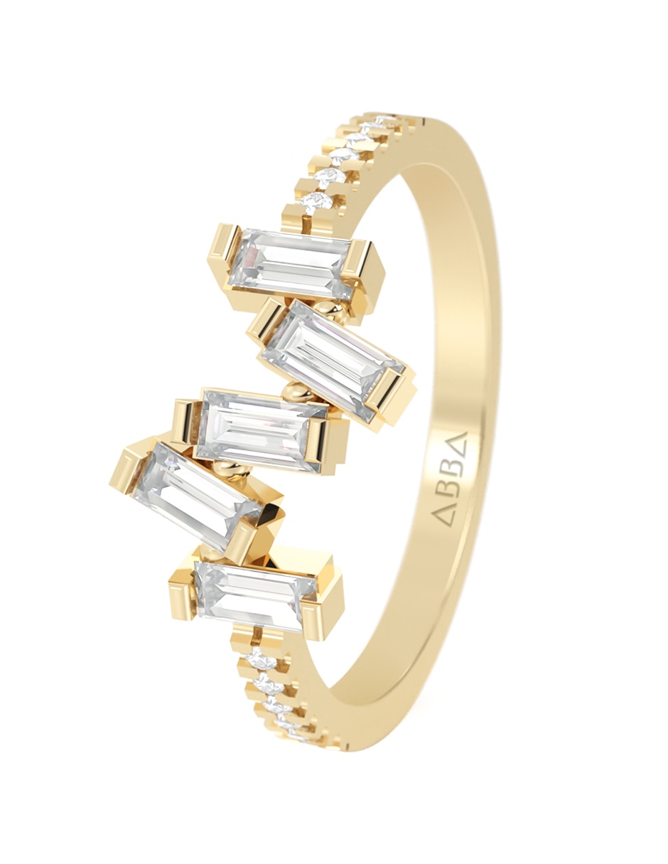 Anillo Abba Joyas 14 k de oro zirconia acabado brillante
