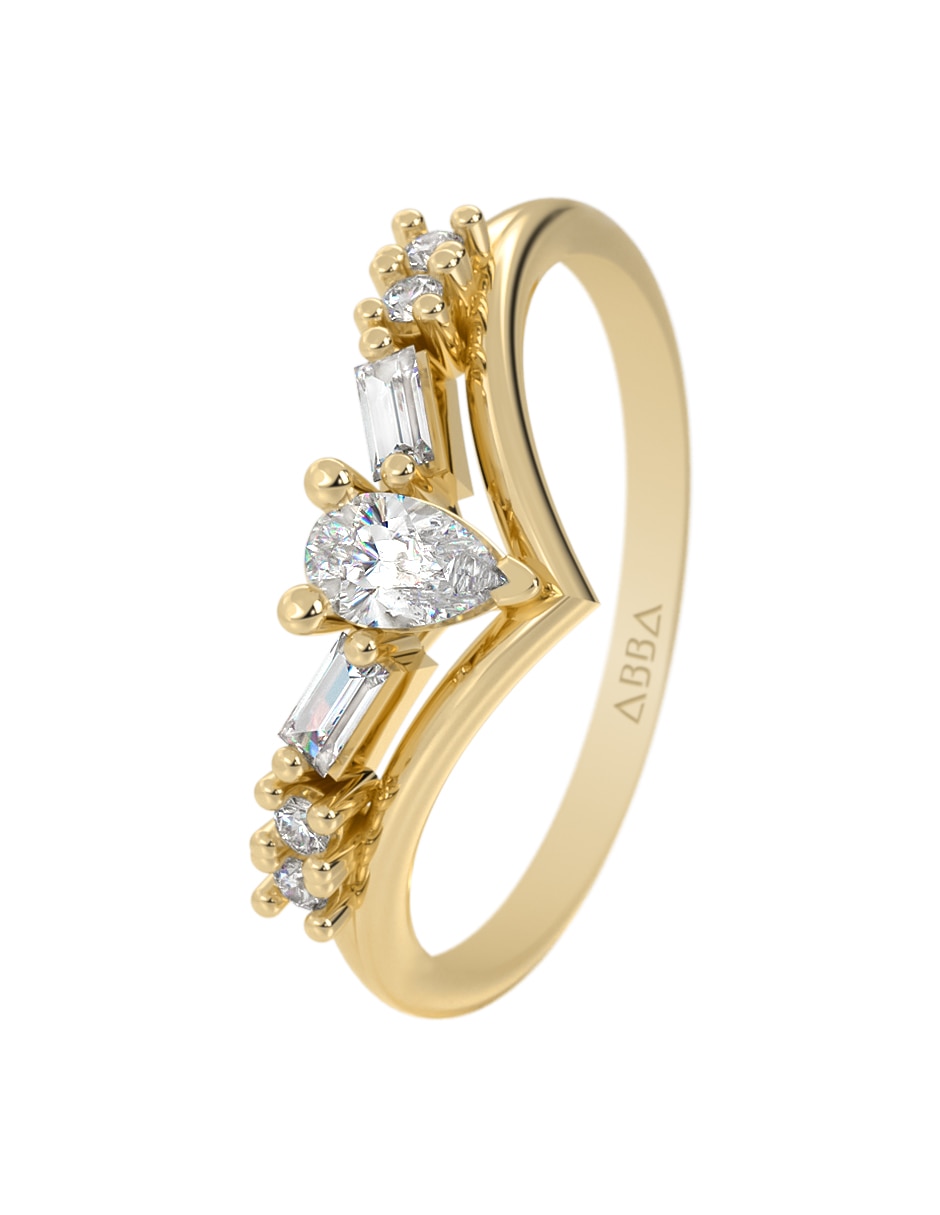 Anillo Abba Joyas 14 K de oro zirconia brillante