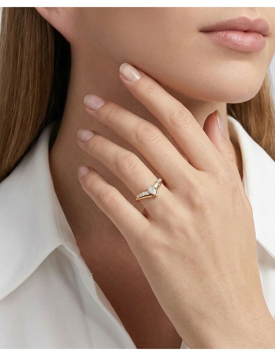 Anillo Abba Joyas 14 K de oro zirconia brillante