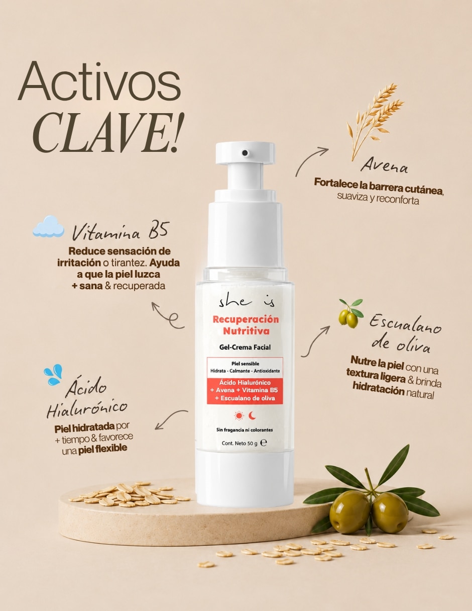 Crema facial recomendada para calmar y aliviar la piel de día y noche She is Skincare para piel sensible
