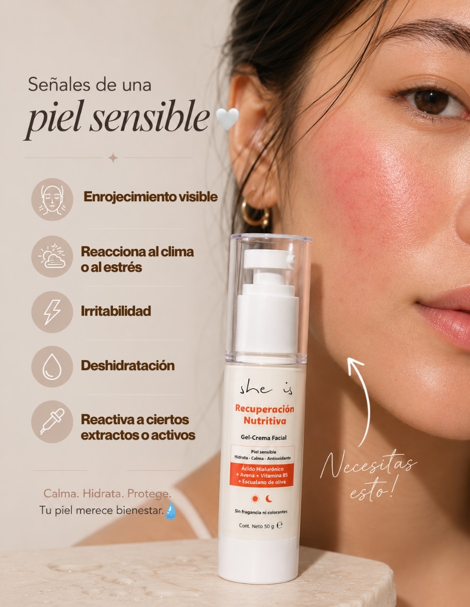 Crema facial recomendada para calmar y aliviar la piel de día y noche She is Skincare para piel sensible