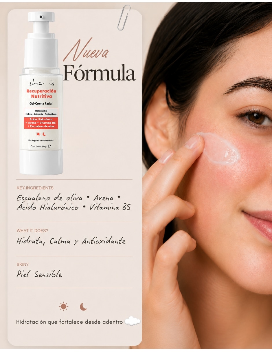 Crema facial recomendada para calmar y aliviar la piel de día y noche She is Skincare para piel sensible