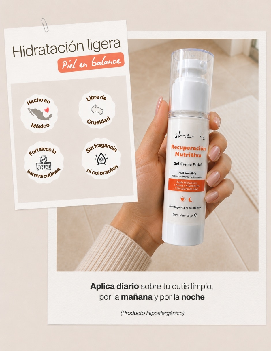 Crema facial recomendada para calmar y aliviar la piel de día y noche She is Skincare para piel sensible