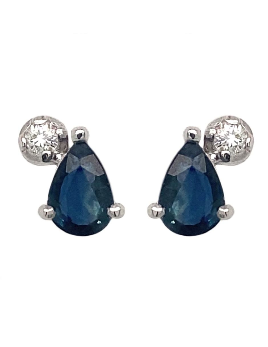 Broqueles de gota Idc de oro blanco 14 k con acabado brillante zafiro y diamante