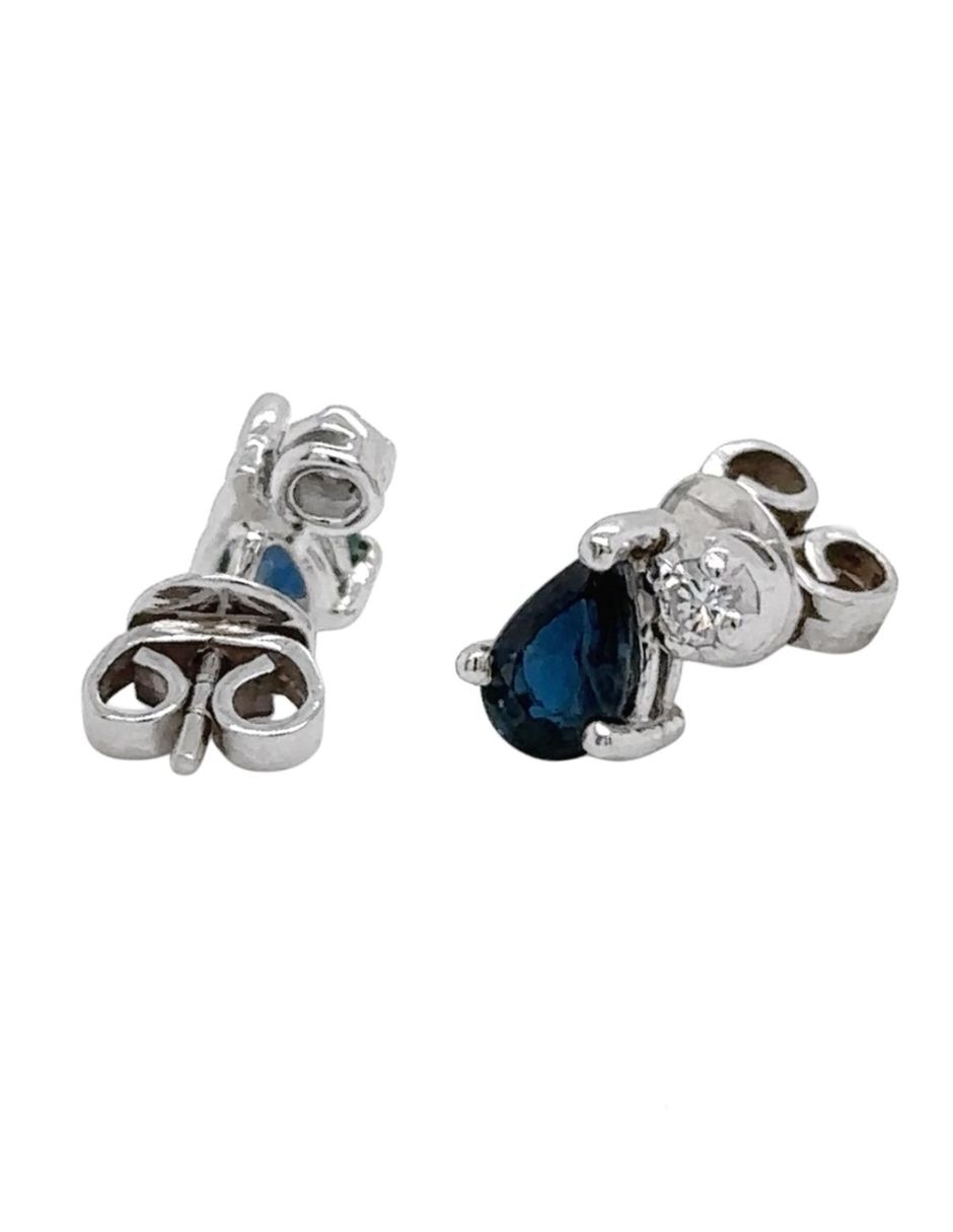 Broqueles de gota Idc de oro blanco 14 k con acabado brillante zafiro y diamante
