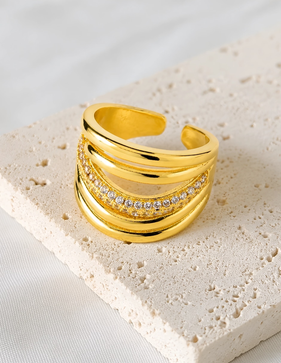 Anillo brisa zirconia baño de oro 5