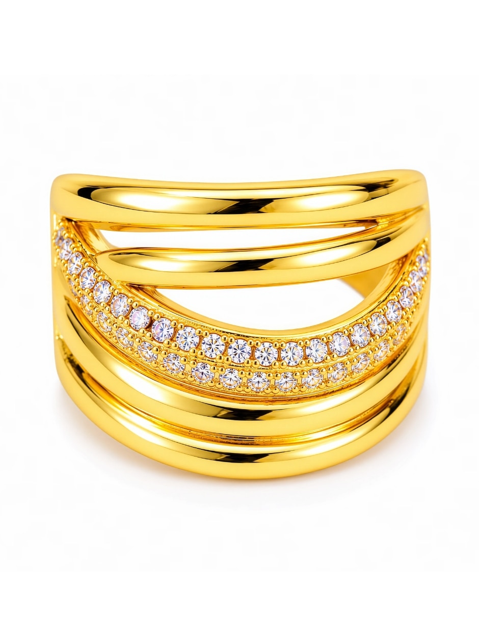 Anillo brisa zirconia baño de oro 8