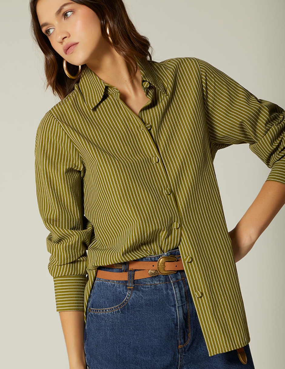 Blusa camisera studio f manga larga para mujer