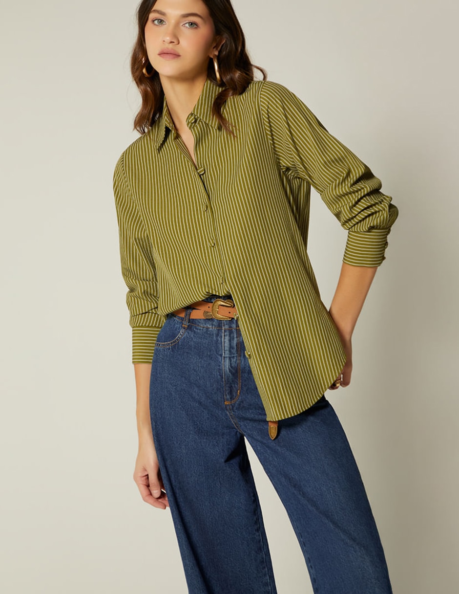 Blusa camisera studio f manga larga para mujer
