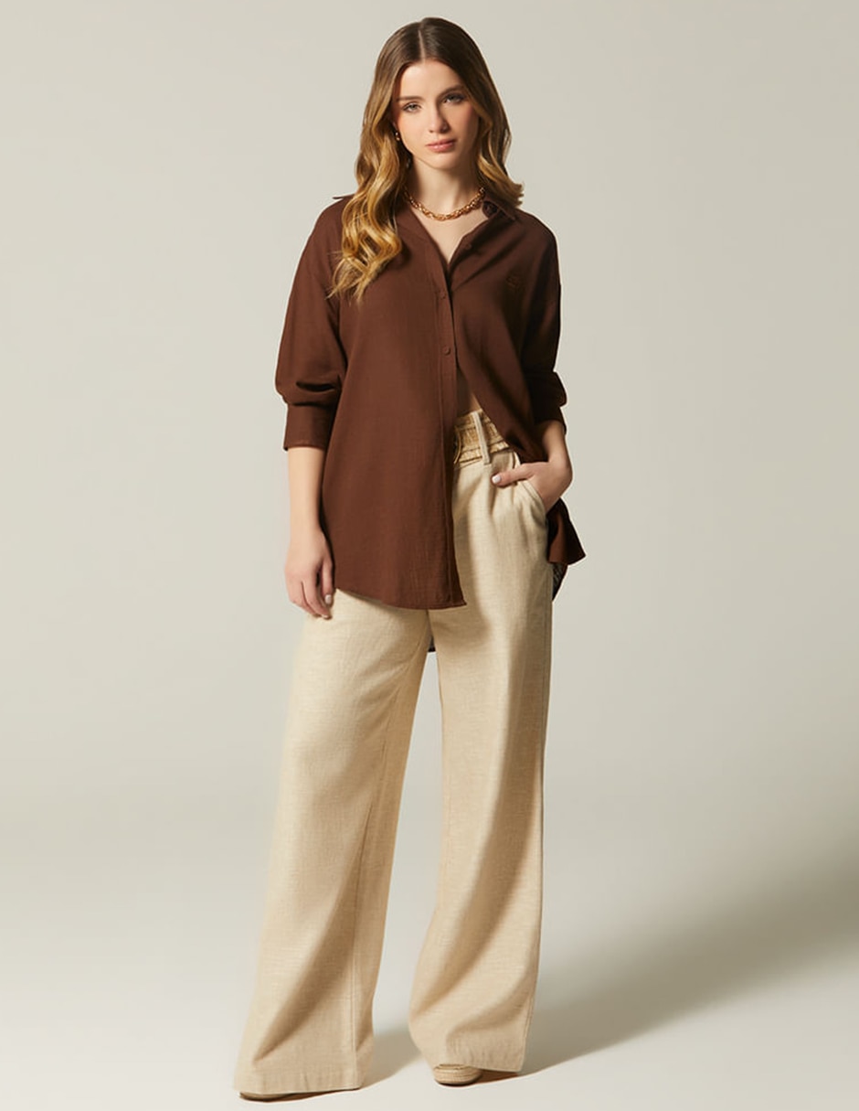 Blusa camisera studio f manga 3/4 para mujer