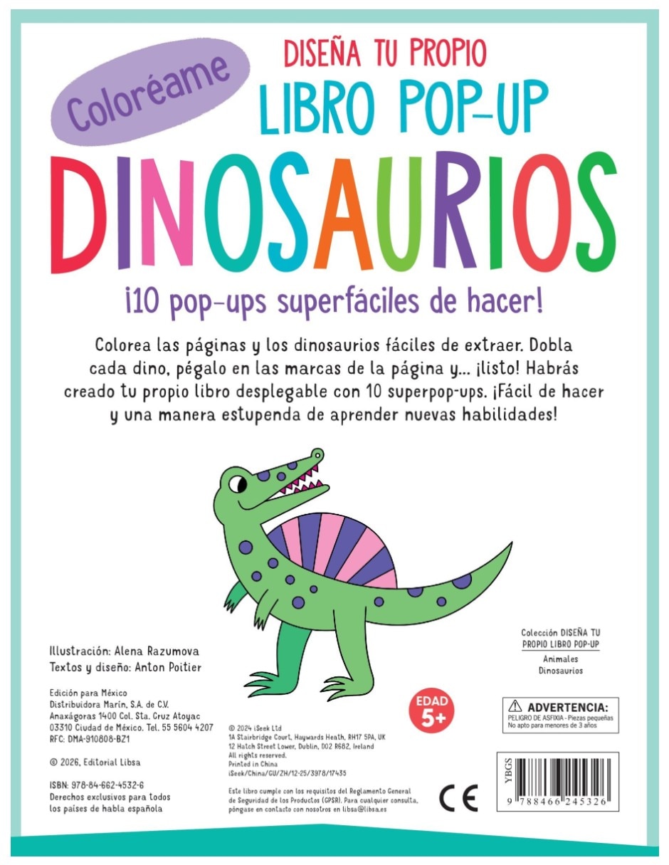 Libro Dinosaurios - Diseña tu propio libro pop up para colorear de Varios autores 8