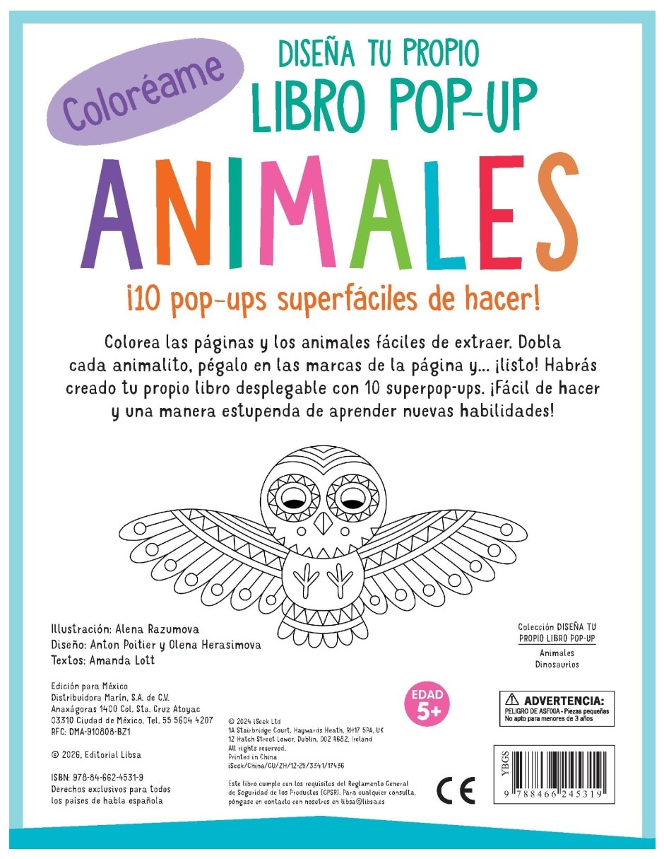 Libro animales diseña tu propio libro pop up para colorear de varios autores 7