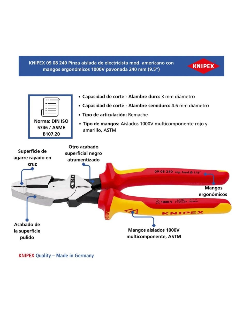 Pinza de electricista Knipex modelo americano