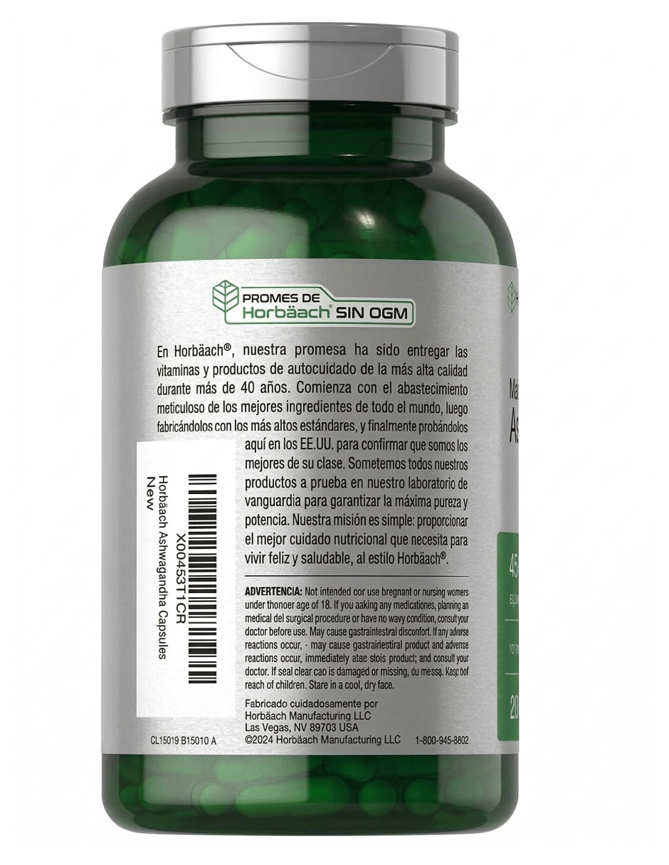 Hobaach Ashwagandha 450 mg 200 Cápsulas Control Estrés 2