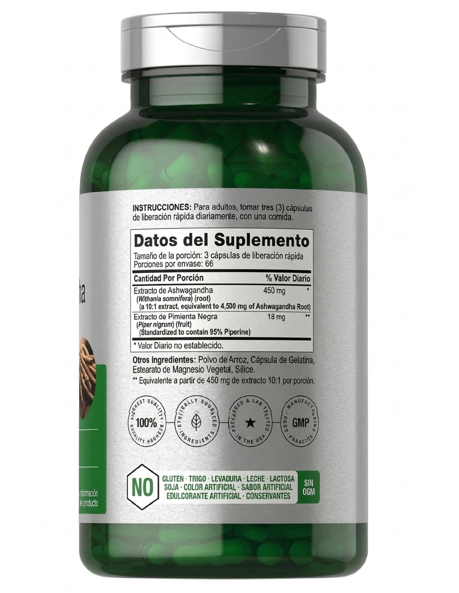 Hobaach Ashwagandha 450 mg 200 Cápsulas Control Estrés 4