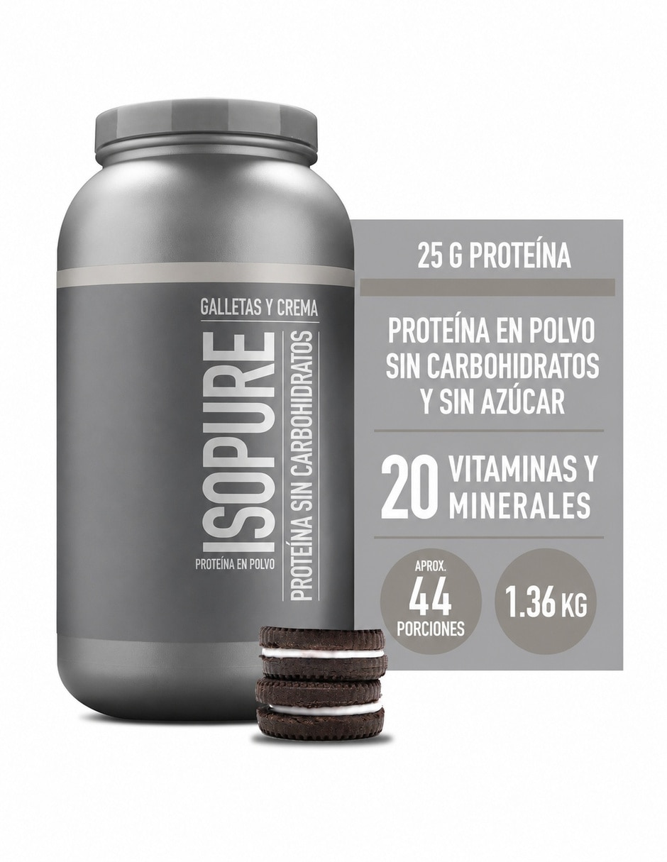 Isopure con proteína Whey Isolate y vitaminas sabor galleta de 1.36 kg 3