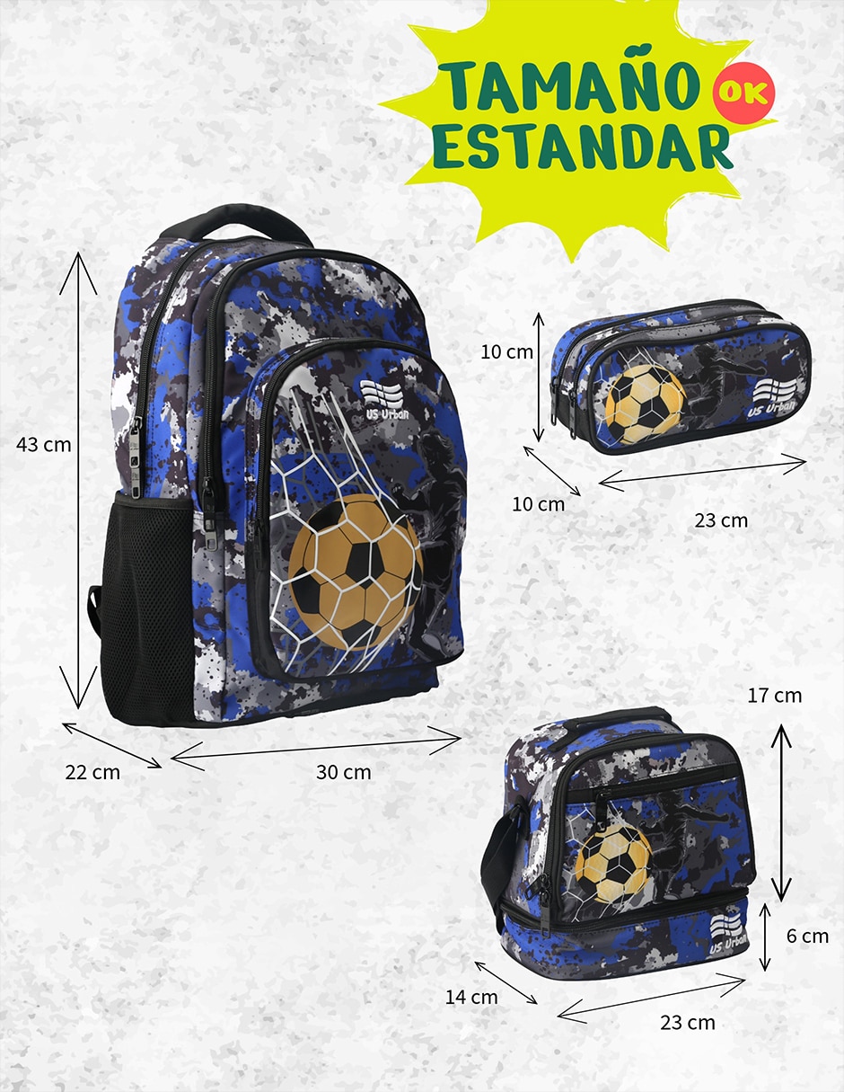 Set mochila escolar Fútbol para niño