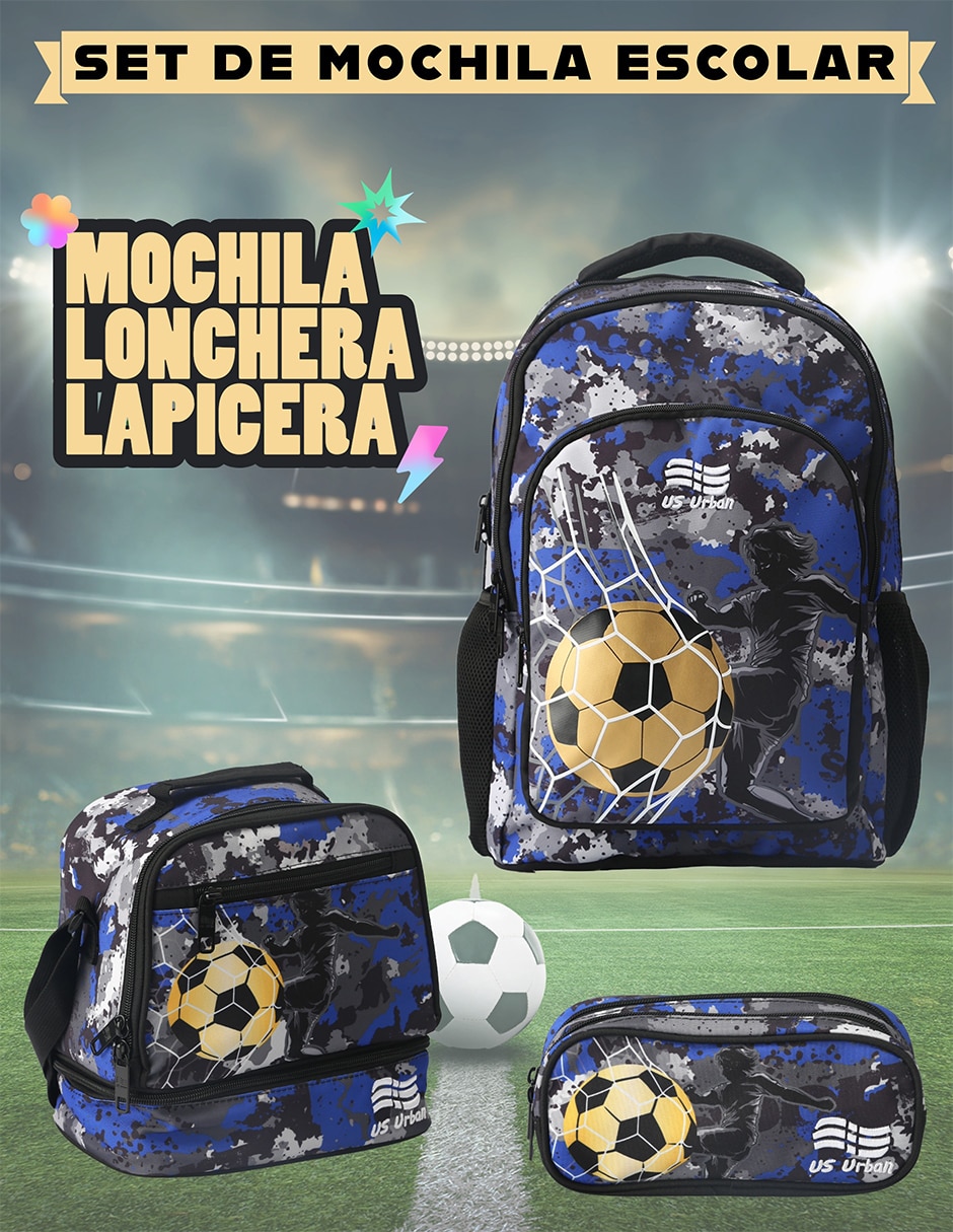 Set mochila escolar Fútbol para niño