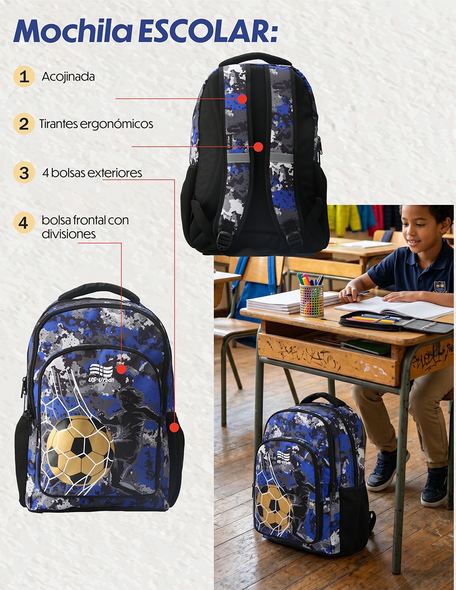 Set mochila escolar Fútbol para niño