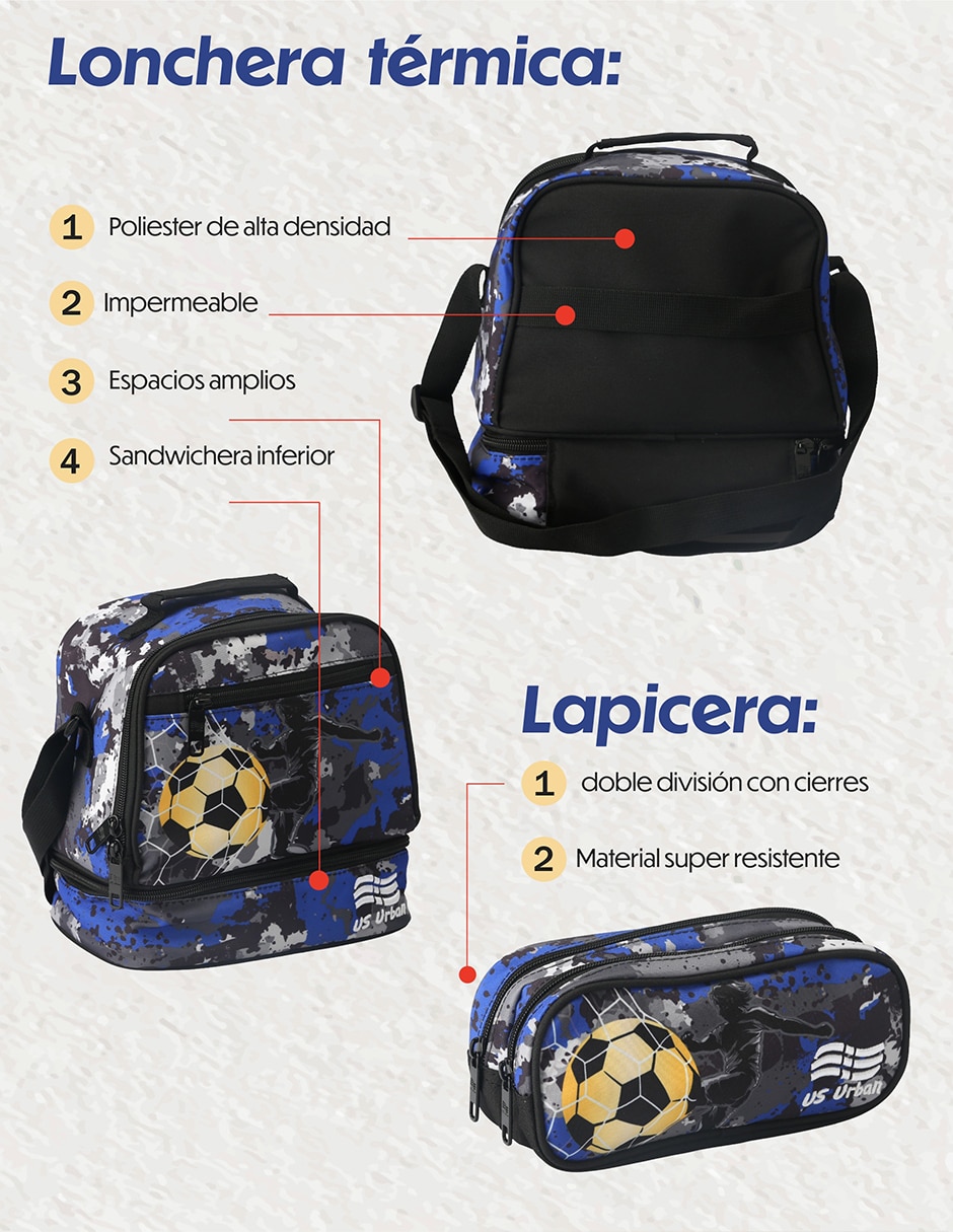 Set mochila escolar Fútbol para niño