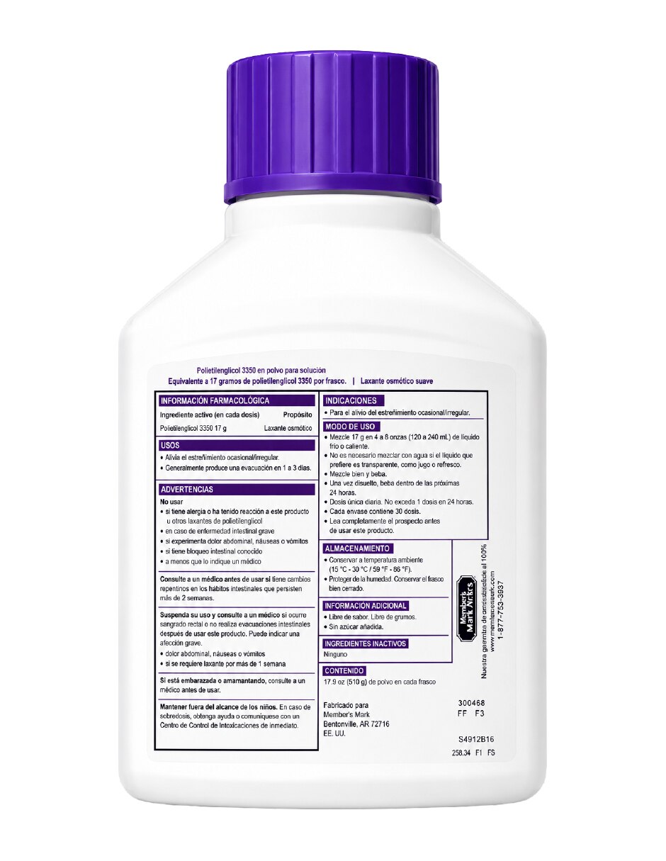 Clearlax con polietilenglicol 3350 de 510 g 2