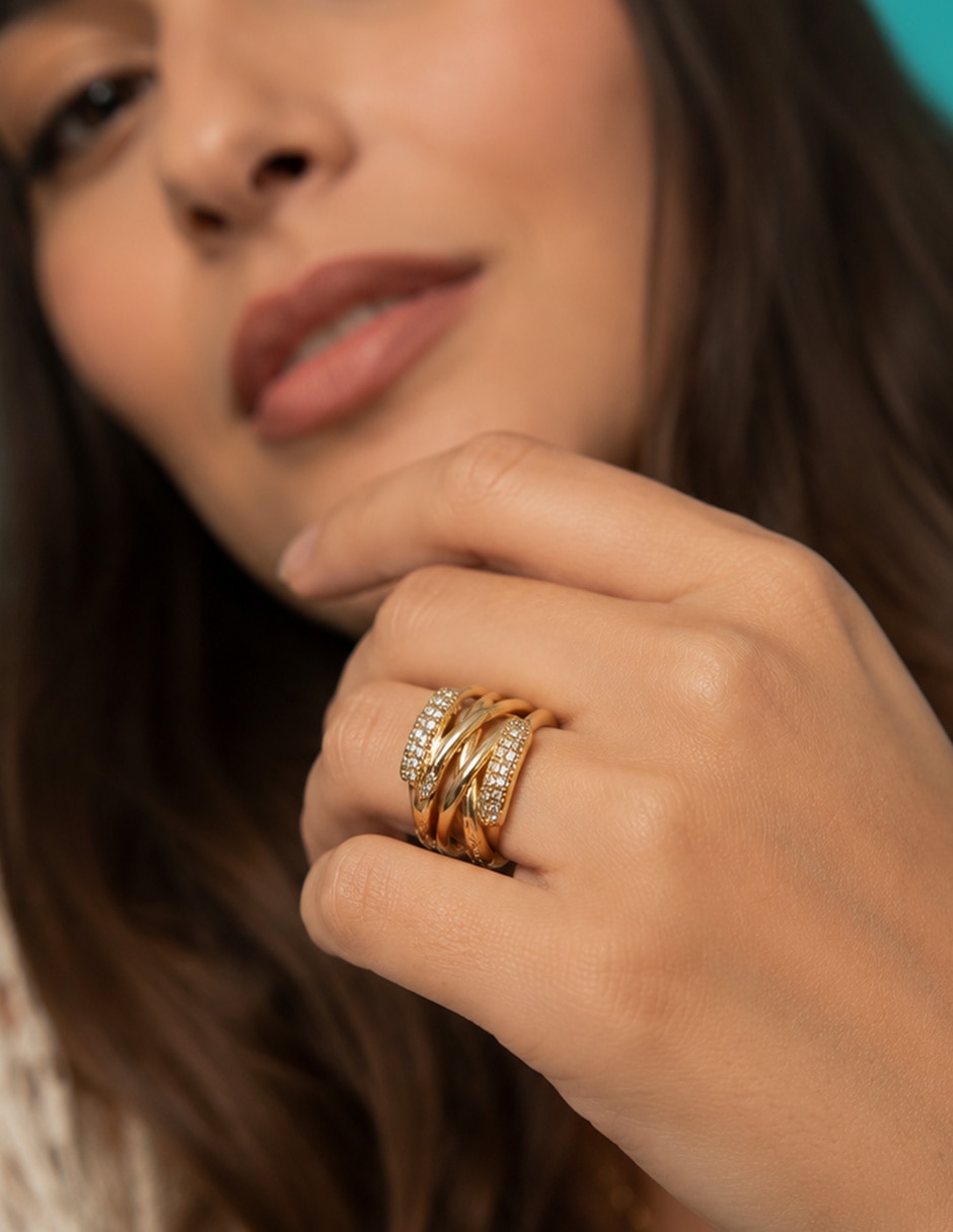 Anillo Armonía de zirconia baño de oro 3