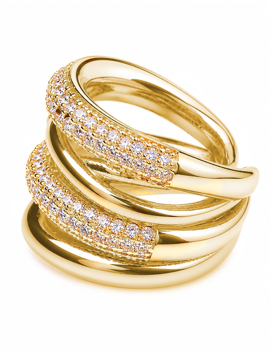 Anillo Armonía de zirconia baño de oro 4