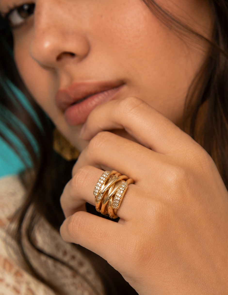 Anillo Armonía de zirconia baño de oro 5