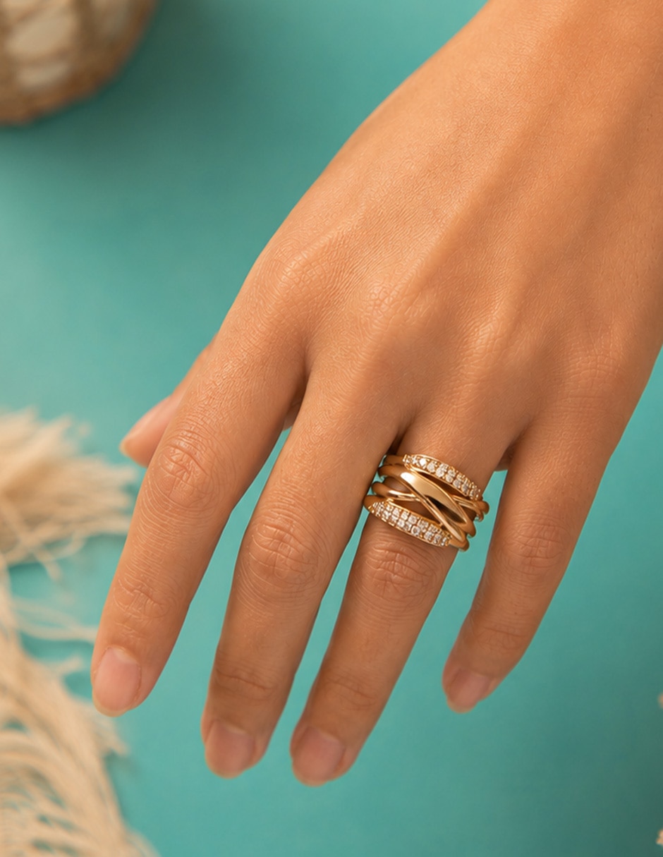 Anillo Armonía de zirconia baño de oro 6