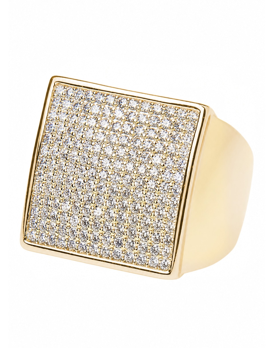Aniilo cuadrado Solaris de zirconia baño de oro 4