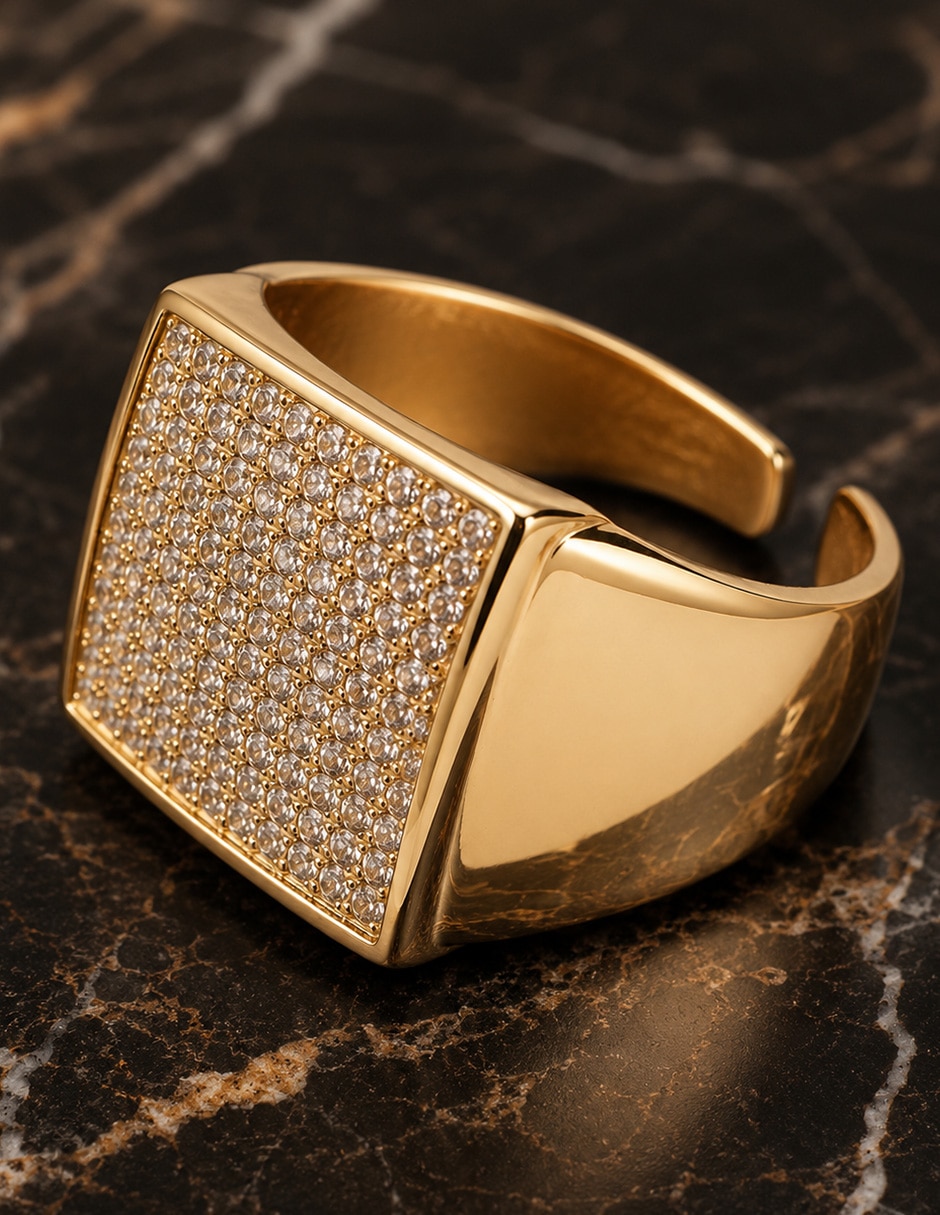 Aniilo cuadrado Solaris de zirconia baño de oro 6