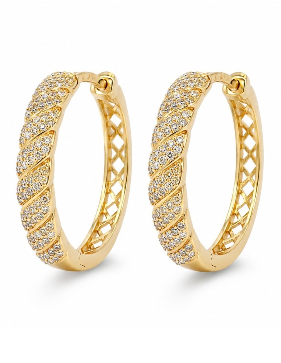 Arracadas de oro laminado 14 K con acabado brillante zirconia cúbica