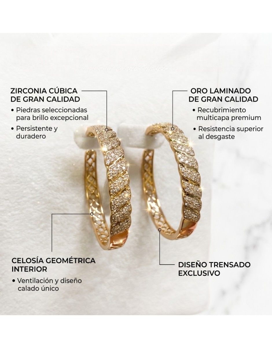 Arracadas de oro laminado 14 K con acabado brillante zirconia cúbica 2