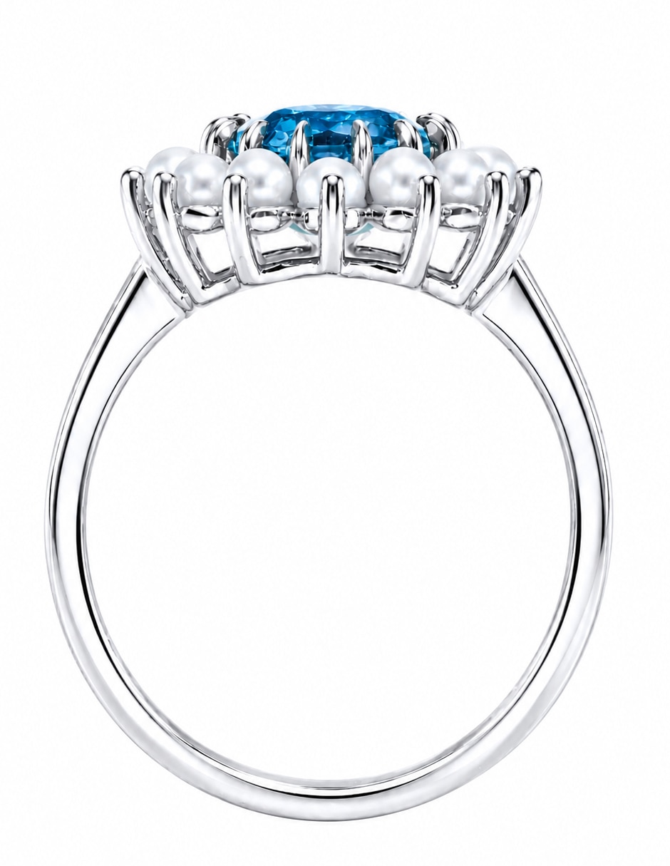 Anillo Gladkova 14 k de oro blanco topacio y perla 2