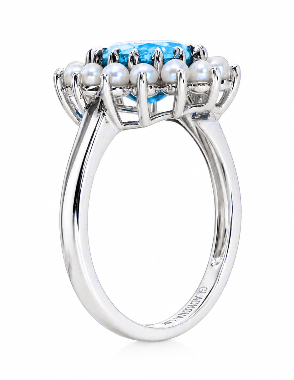 Anillo Gladkova 14 k de oro blanco topacio y perla 5