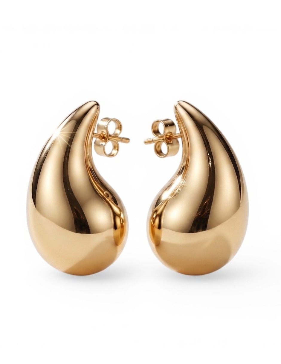 Aretes cortos de gota CM-Top de Oro laminado 14 K con acabado brillante