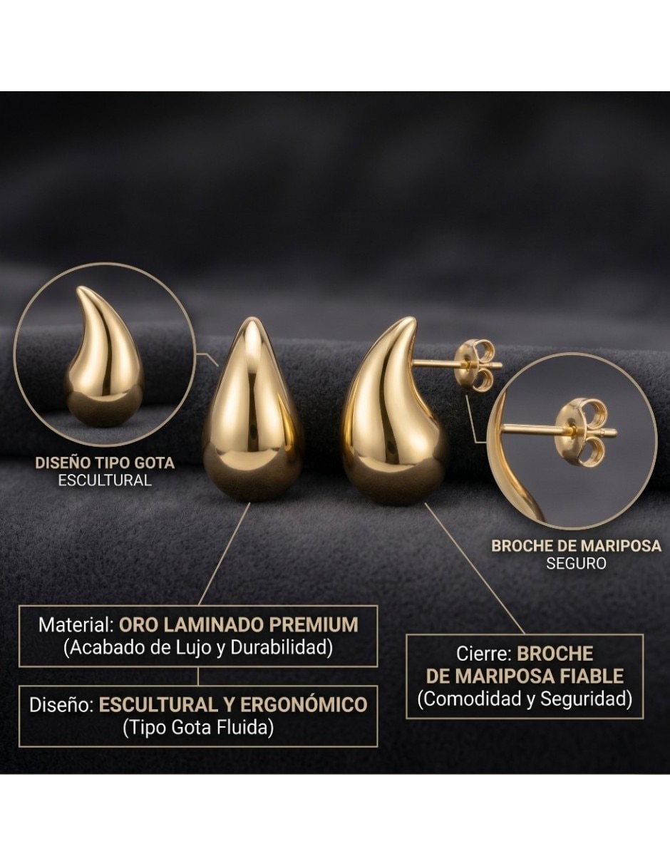Aretes cortos de gota CM-Top de Oro laminado 14 K con acabado brillante