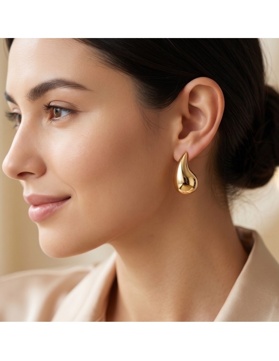 Aretes cortos de gota CM-Top de Oro laminado 14 K con acabado brillante