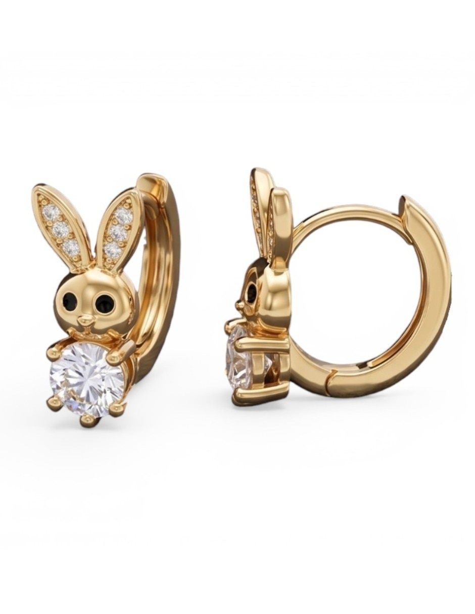 Huggies de conejo CM-Top de oro laminado 14 K con acabado brillante zirconia cúbica