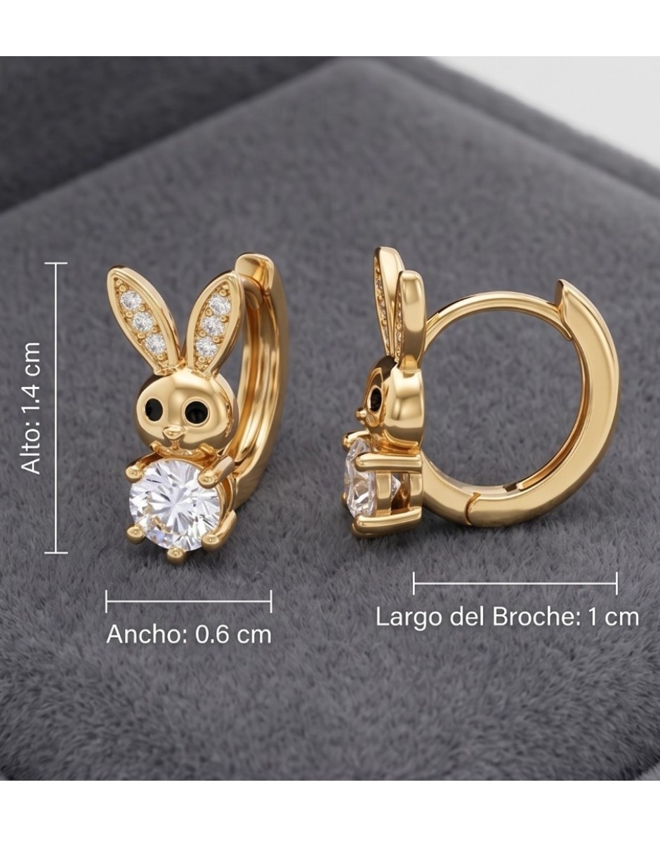 Huggies de conejo CM-Top de oro laminado 14 K con acabado brillante zirconia cúbica