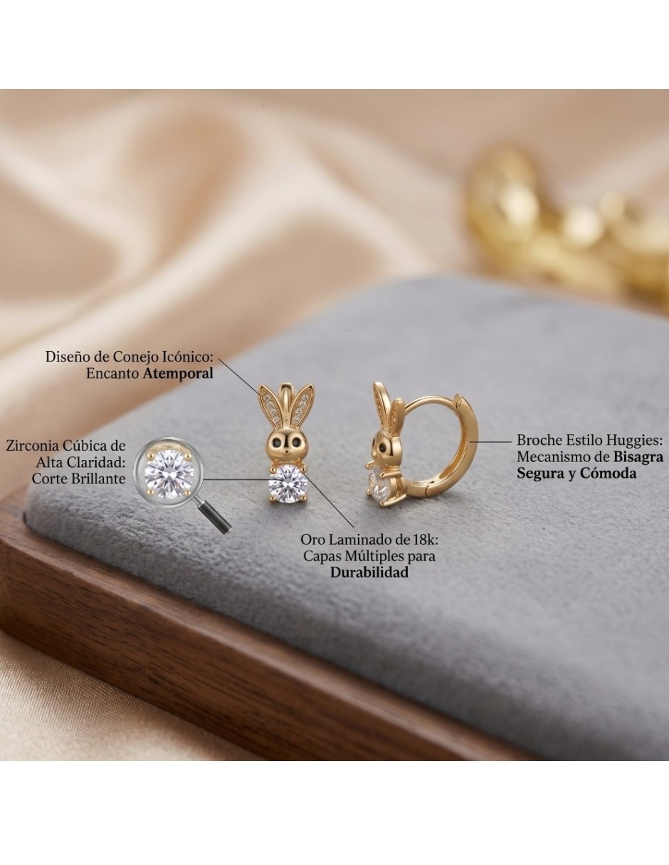 Huggies de conejo CM-Top de oro laminado 14 K con acabado brillante zirconia cúbica