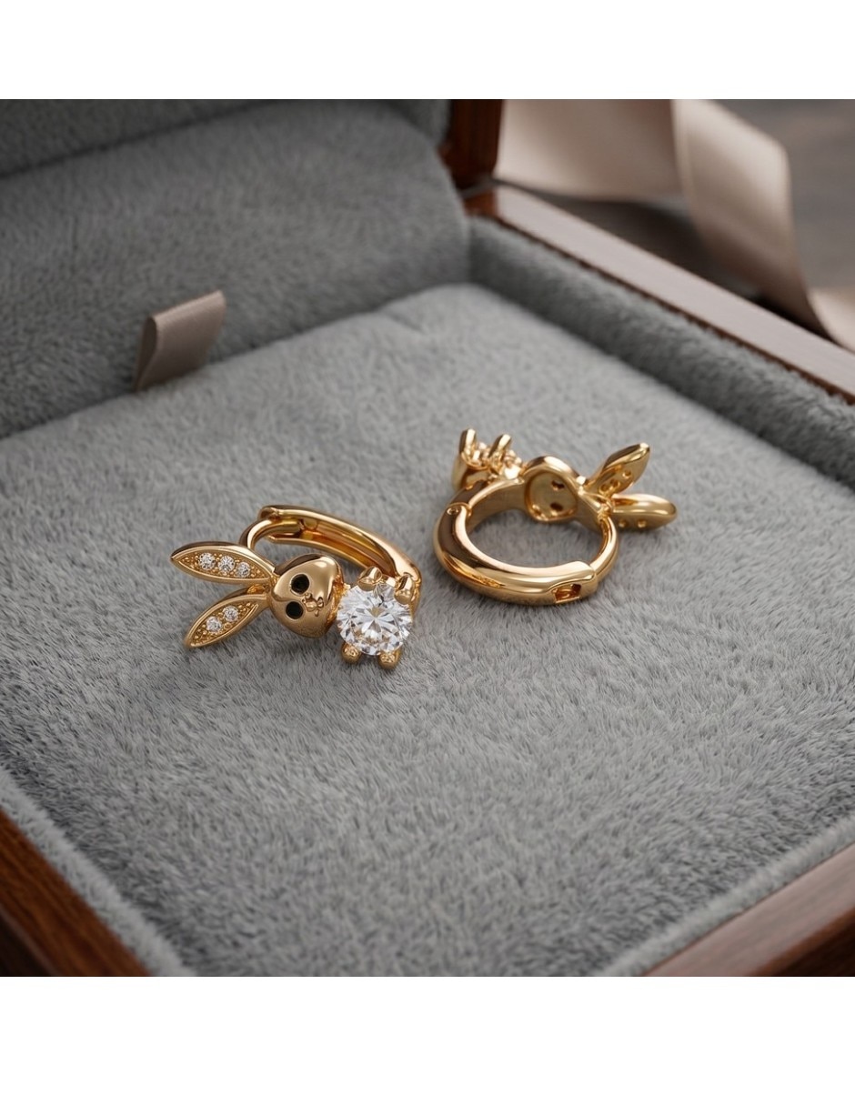 Huggies de conejo CM-Top de oro laminado 14 K con acabado brillante zirconia cúbica