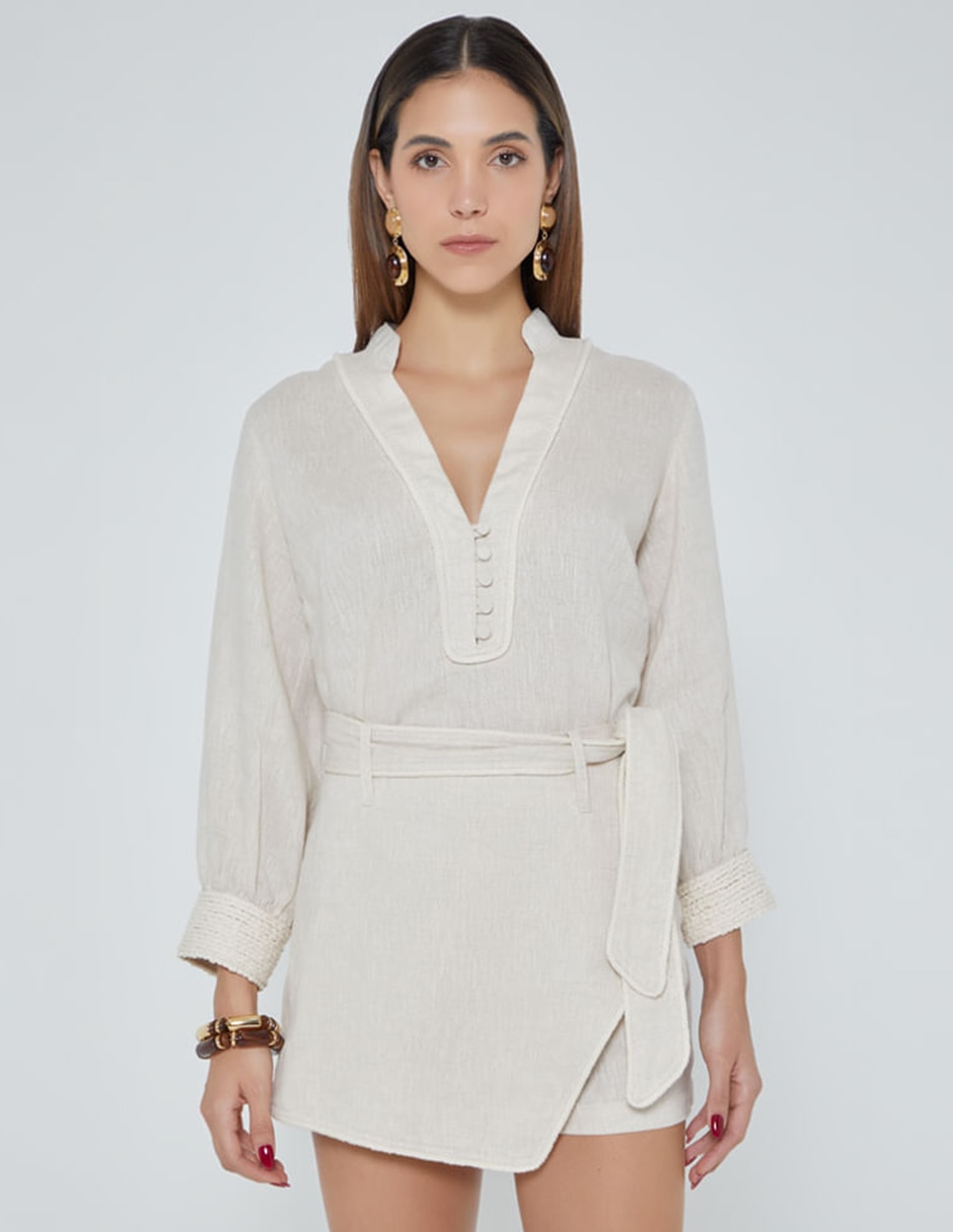 Blusa studio f herencia artesanal manga 3/4 para mujer