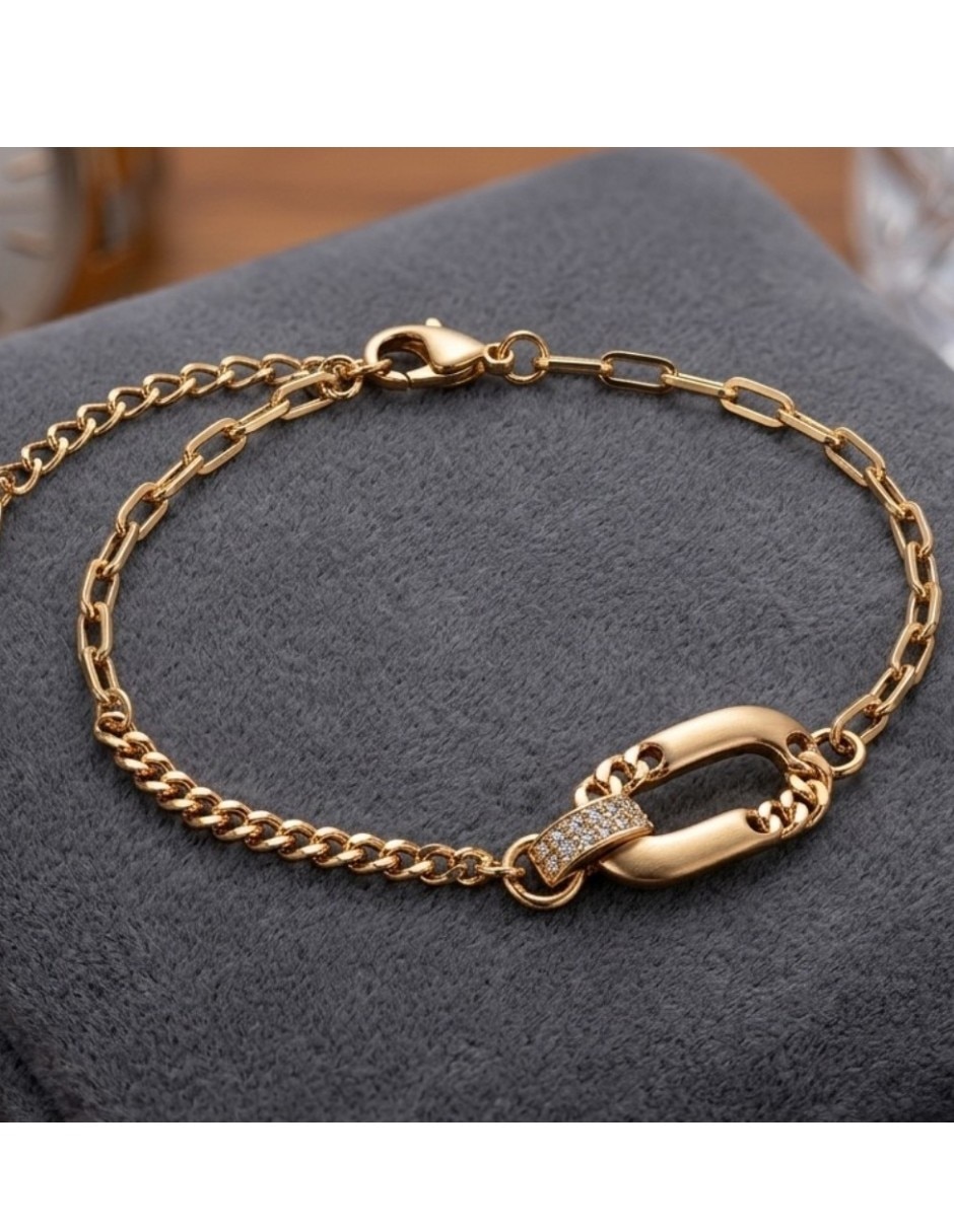 Aretes, collar y pulsera de eslabones CM-Top de oro laminado 14 K zirconia cúbica