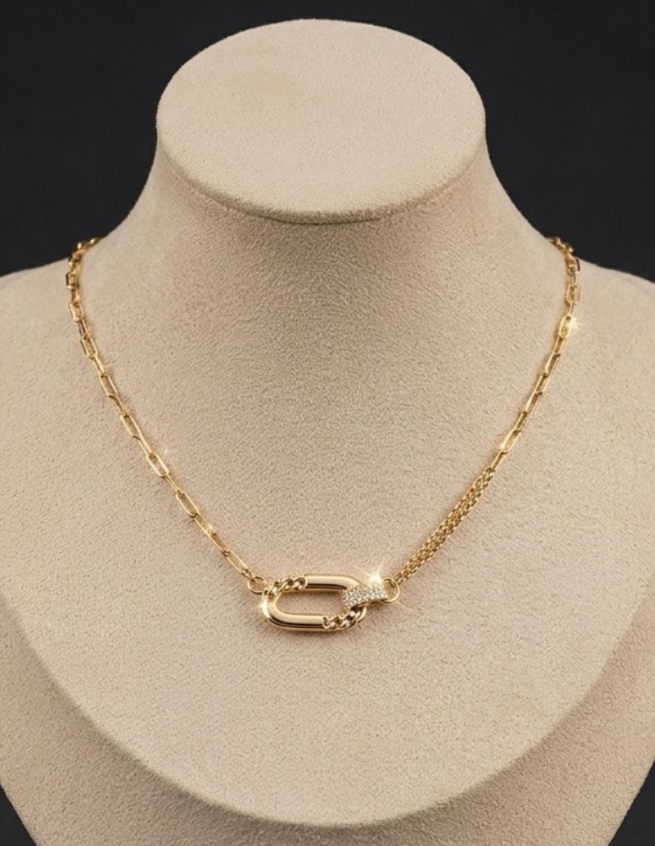 Aretes, collar y pulsera de eslabones CM-Top de oro laminado 14 K zirconia cúbica